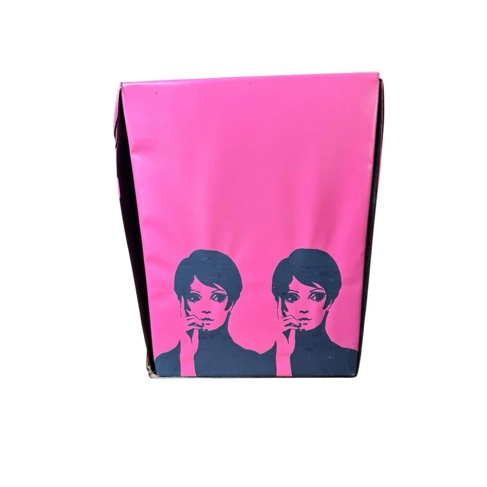 Vintage 1960s Mod Wig Storage Box Pink Woman Design Vinyl Carry Case Wig Stand